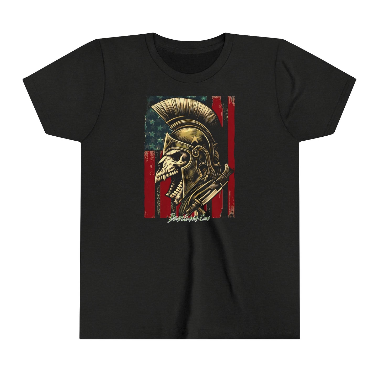 Youth Tee - Llama Spartan Skull American Flag Kids Shirt