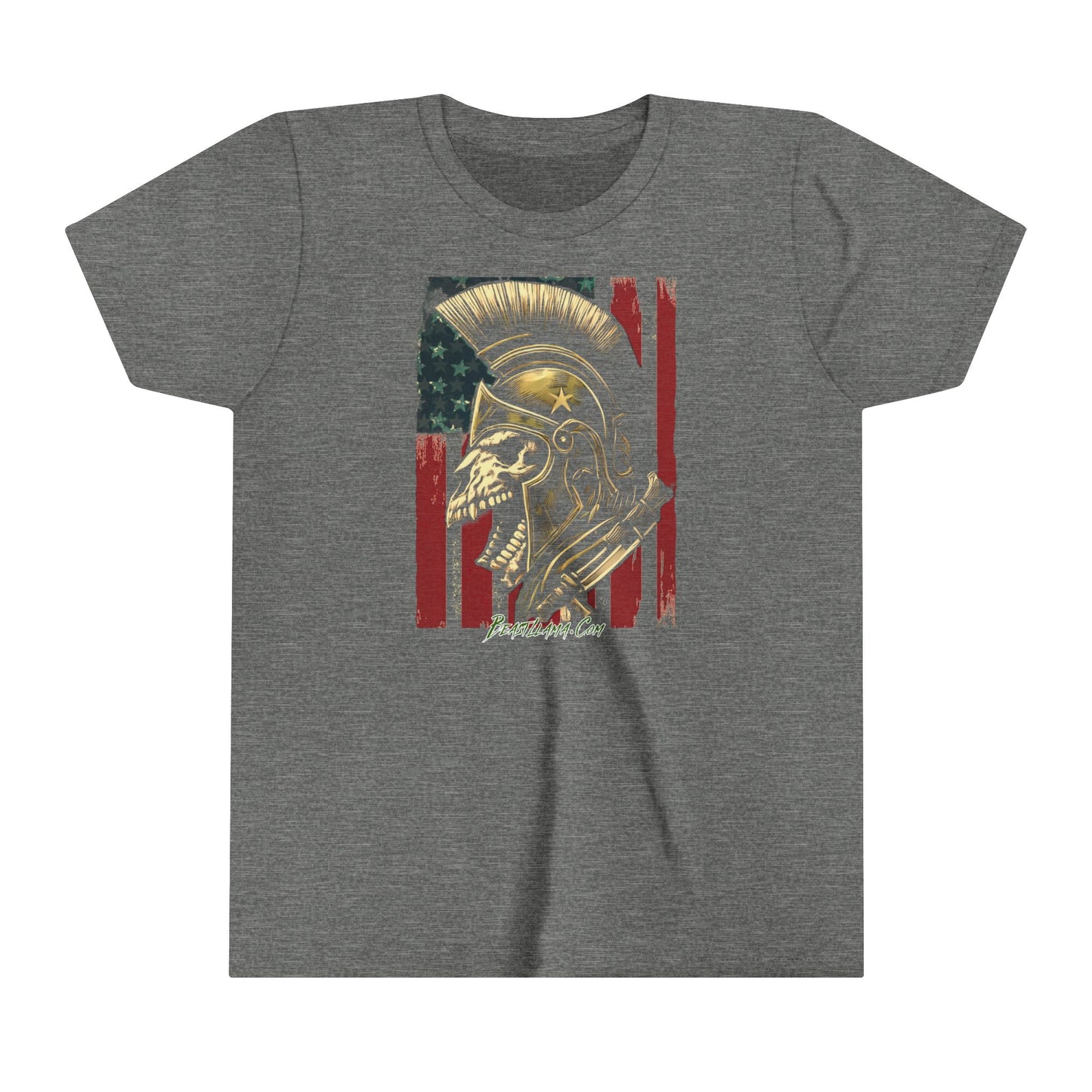 Youth Tee - Llama Spartan Skull American Flag Kids Shirt