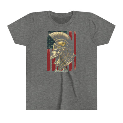 Youth Tee - Llama Spartan Skull American Flag Kids Shirt